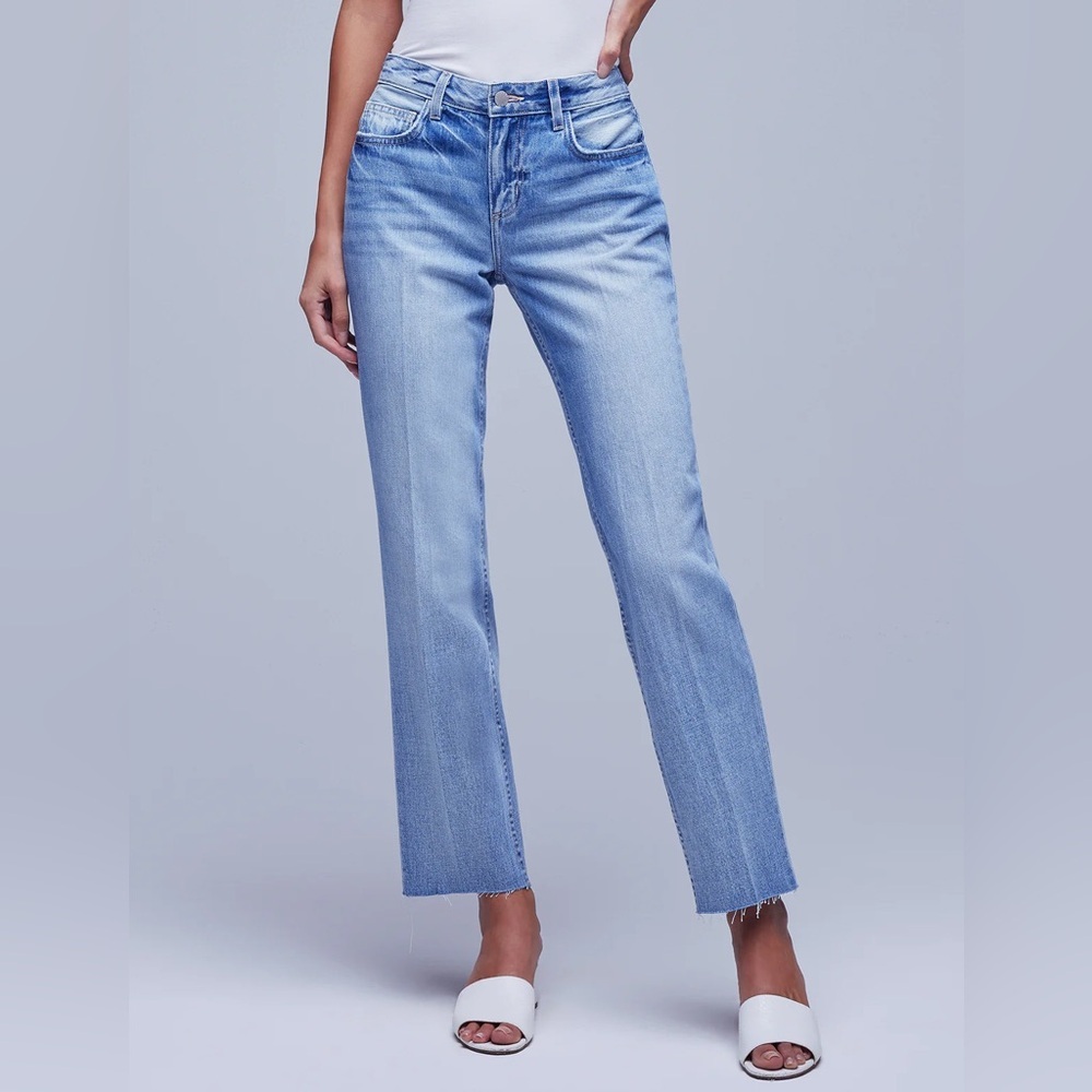 L'AGENCE Milana Clemente Blue Raw Hem Straight Leg Low Rise Stovepipe Jeans 27